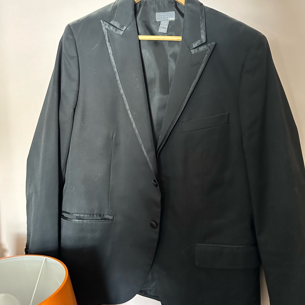 H&M Men's Black Blazer with Satin Trim